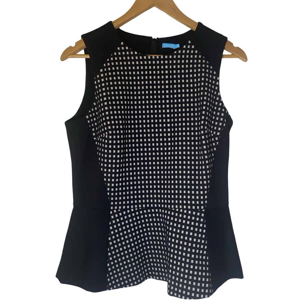 J. McLaughlin peplum black‎ and white sleeveless blouse size M